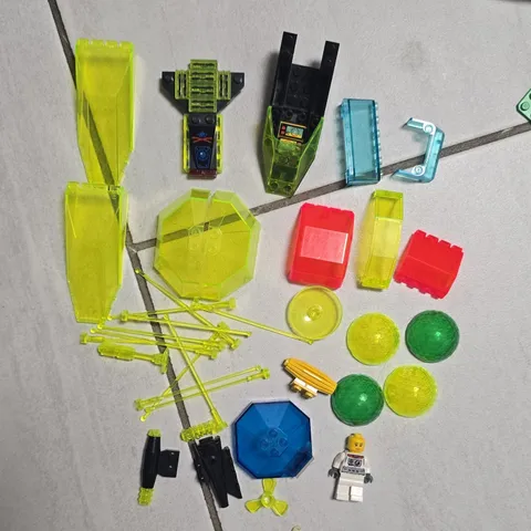 LEGO Space Parts Lot w/ Minifigure - Transparent Neon Translucent Printed