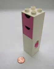 Vintage Lego Duplo WHITE CABINET DOOR BELL on Side Pink Drawers House