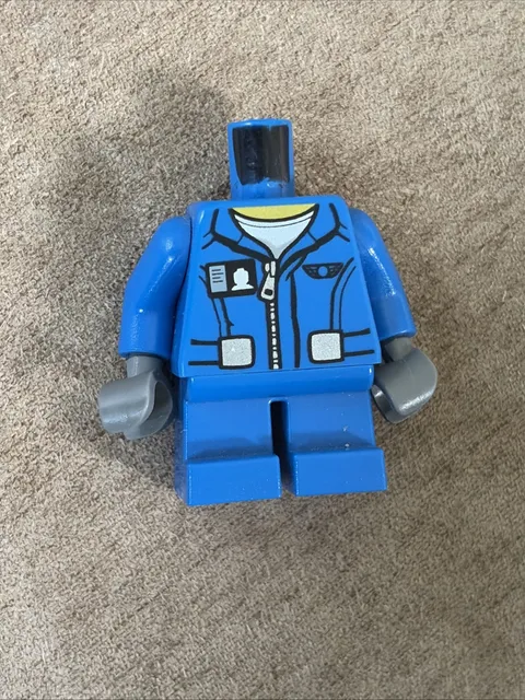 Lego Minifig BLUE JACKET TORSO w/White T-Shirt Top ID Badge Boy Zipper Coat