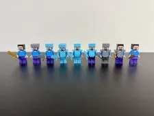 LEGO Minecraft Steve Minifigure Lot of 9 Diamond Iron Armor Weapons