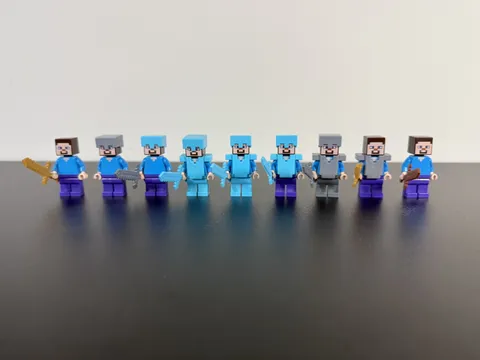LEGO Minecraft Steve Minifigure Lot of 9 Diamond Iron Armor Weapons