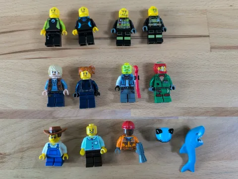Lego Minifigure Lot of 10 + Partial Hidden Side, Jurassic World, Surf, Fireman 