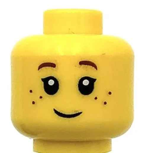 Lego New Yellow Minifigure Head Child Black Eyelashes Dark Red Eyebrows Frekcles