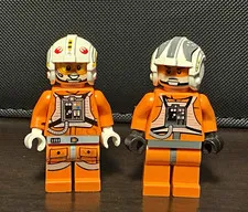 LEGO Star Wars Rebel Pilot Minifigures Lot of 2 Orange Flight Suits w/ Helmets