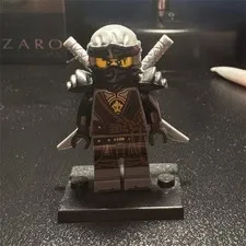 LEGO Black Ninja Minifigure with Armor, Dual Swords & Display Stand