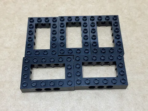 LEGO Parts - Black Technic, Brick 4 x 6 Open Center - No 32531 - QTY 5