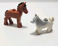 LEGO Animal Lot Brown Horse & Gray/White Dog Figures, 2 Pieces