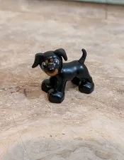 LEGO Duplo Black Dog Figure Mini Puppy Pet Farm Animal Brown Snout Eyes 2"