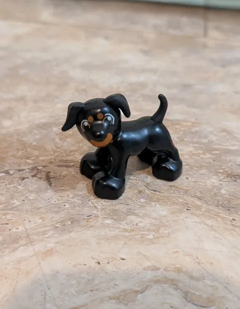 LEGO Duplo Black Dog Figure Mini Puppy Pet Farm Animal Brown Snout Eyes 2"