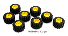 8 LEGO Tire / Tyre 21 x 12 Wheel Yellow Rims Hub (6014) - 8 Pieces