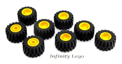 8 LEGO Tire / Tyre 21 x 12 Wheel Yellow Rims Hub (6014) - 8 Pieces