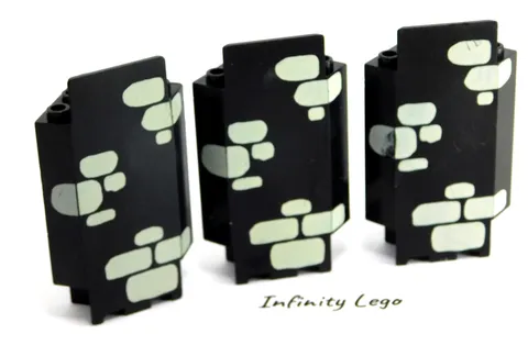 3 LEGO Vintage Black Panel 3 x 3 x 6 Corner Wall with Light Grey Stones 2345