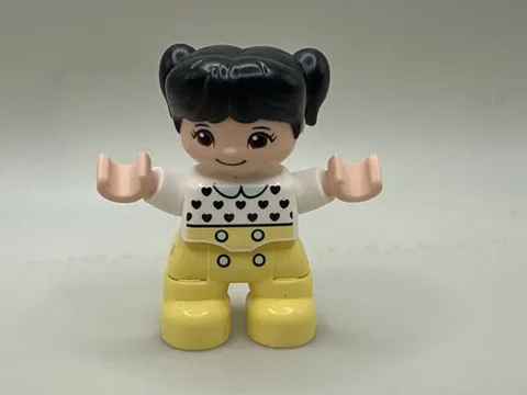 Duplo Figure Women Girl Lady Black Hair Yellow pants White Shirt Female Asian