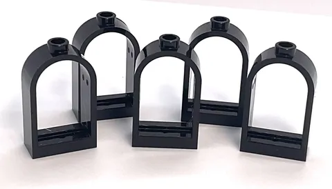 Lego Arched Castle Windows 1x2x2 2/3  - Black - 5 Pieces