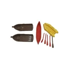 Vintage Lego Lot 1990s: (2) Brown Boat (1) Yellow Raft (1) Red Canoe (5) Oars