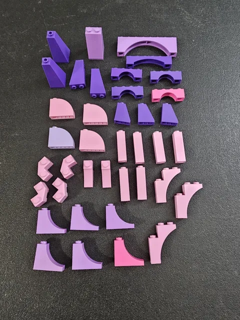 LEGO 39pc Parts Slopes Arches Curve Tall Bricks Purples Pink Lot Roof Building