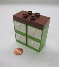 Lego Duplo Green Cabinet w/ 4 White Drawers Dresser For Room Vtg House Brown Top