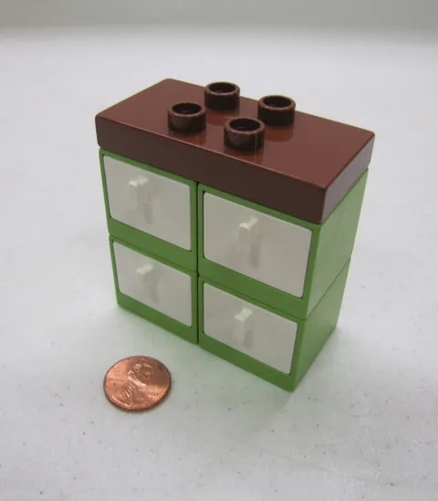 Lego Duplo Green Cabinet w/ 4 White Drawers Dresser For Room Vtg House Brown Top