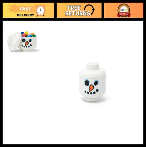 Mini Snowman LEGO Storage Head - White, 4"x4.5" Organizer for Toys & Supplies