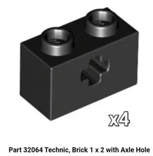 NEW LEGO Parts BLACK Technic Brick 1 x 2 Axle Hole 32064 Qty 4 