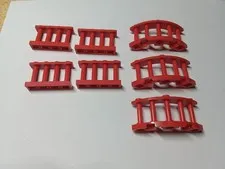 LEGO BULK LOT OF 7 RED FENCE SPINDLED 1X4X2 4X4X2 STUDS ON TOP