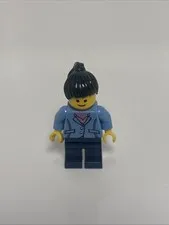 LEGO City Female Minifigure Black Ponytail Blue Jacket Office Worker Town RARE