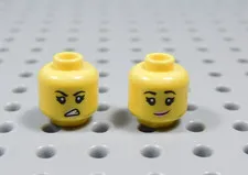 LEGO Lot of 2 Female Girl Yellow Printed Head Minifig Angry Snarl Happy Smirk BT