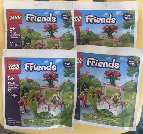 LOT Of 4 Lego  Polybag Friends 30721 Flower Stand W/  Roses 55 Pcs each