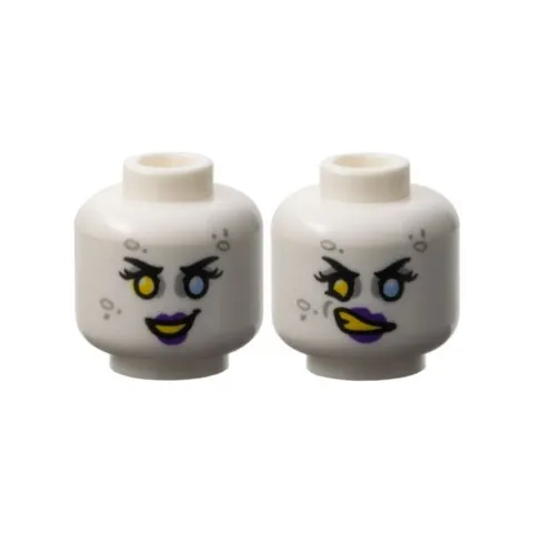 LEGO - Minifig, Head Female Yellow Right Eye / Blue Left Eye & Purple Lips