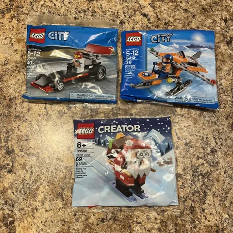 Lot Of 3 New Lego CITY Poly Bags 30310 Arctic Scout Seaplane, 30358 & 30580
