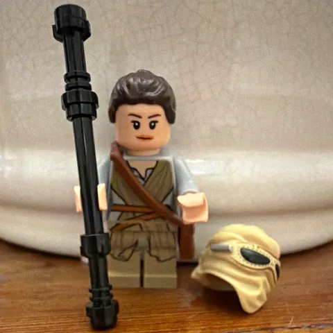 LEGO Rey Minifigure with Black Staff & Tan Head Wrap with Goggles