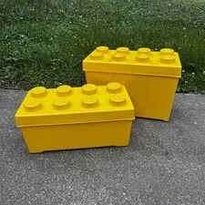 Set Of 2 LEGO Storage Brick Case 8 Stud Large Yellow Container 2012 9" & 6" Tall