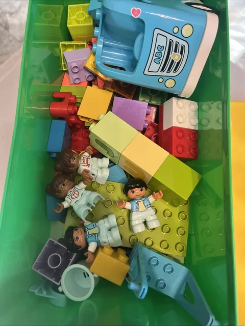 Lot of Duplo Blocks in LEGO Branded Green Storage Box