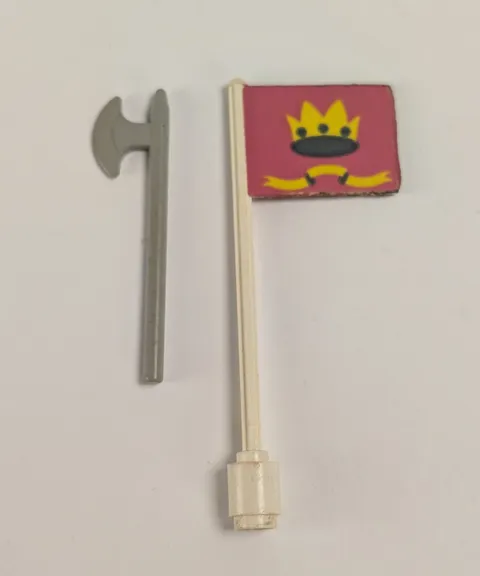 Vintage 80s LEGO White Flagpole with Castle Crown & Ax Part Lot 