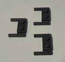 LEGO (3) Plate Mod 1x2 Handles Flat Ends Low Attachment Dark Bluish Gray 3839b