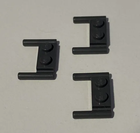 LEGO (3) Plate Mod 1x2 Handles Flat Ends Low Attachment Dark Bluish Gray 3839b