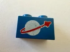 LEGO Blue Brick 1 x 2 with Classic Space Logo Pattern 3004p90