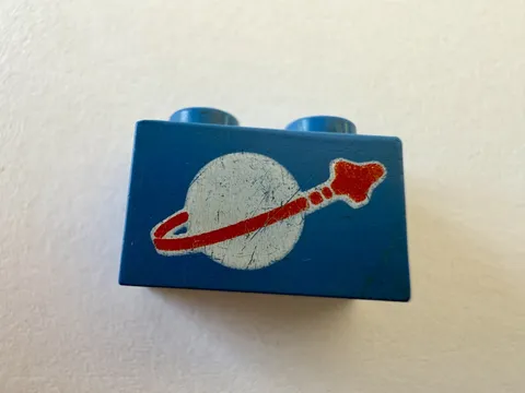 LEGO Blue Brick 1 x 2 with Classic Space Logo Pattern 3004p90
