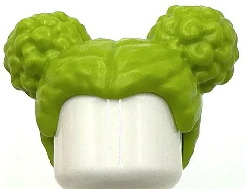 Lego New Lime Minifigure Hair Female with Center Part and 2 Space Buns on Top