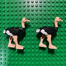 LEGO Ostrich Bird Animal Figures Lot of 2 Black Tan White Design ID 3138b
