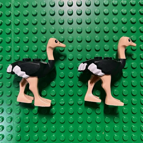 LEGO Ostrich Bird Animal Figures Lot of 2 Black Tan White Design ID 3138b