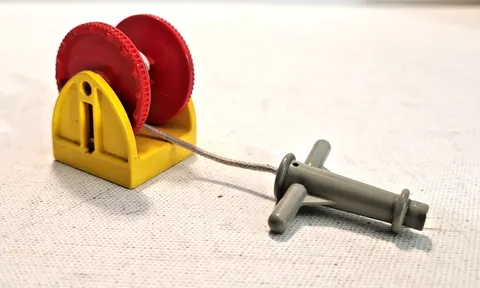 Vintage LEGO DUPLO Hose Reel Holder Red Drum Gray Nozzle String Part #4654c01