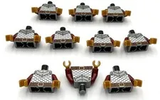 Lego 10 New Minifig Flat Silver Torso Silver Armor Reddish Brown Belt w/ Buckle