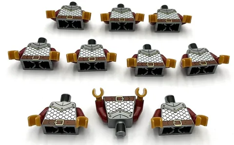 Lego 10 New Minifig Flat Silver Torso Silver Armor Reddish Brown Belt w/ Buckle