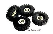 4 LEGO Vintage 43 x 11 Offset Tread Wheel Old Light Grey Hub Axle-hole 3634 3482