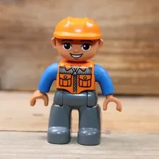 LEGO DUPLO Minifigure Construction Worker Orange Vest Helmet Cap 47394pb156