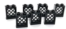 Lego Windows 1x2x2 w/ Black Lattice - Black Frame - 7 Pcs.