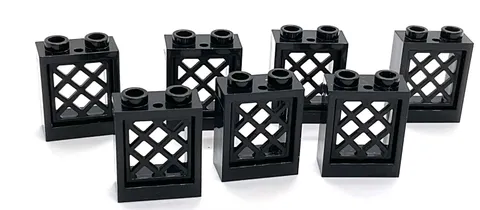 Lego Windows 1x2x2 w/ Black Lattice - Black Frame - 7 Pcs.