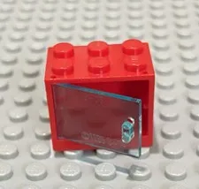 LEGO Red 2x3x2 Container Cupboard Dresser With Trans Light Blue Door