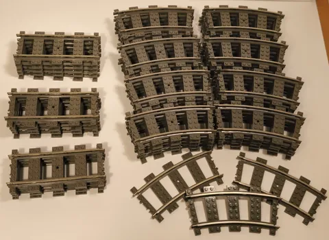 LEGO Train Track Lot  57 Pcs Dark Gray - 14 Straight 2865 &  43 Curved 2867 9V